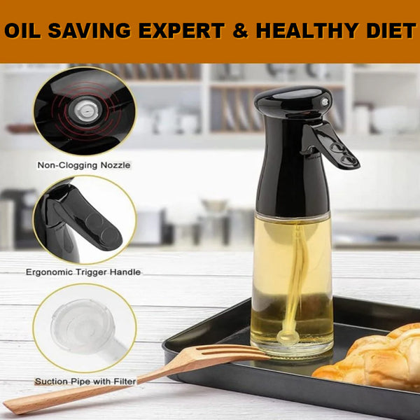 Plastic Oil Spray Mist Bottle for Air Fryer, Salad, Baking, BBQ, Frying (Black/210 ml)