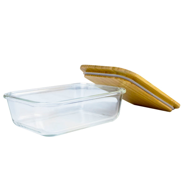 Glass Food Storage Containers with Bamboo Lids & 3 Stretchable Bands-Set Of 3