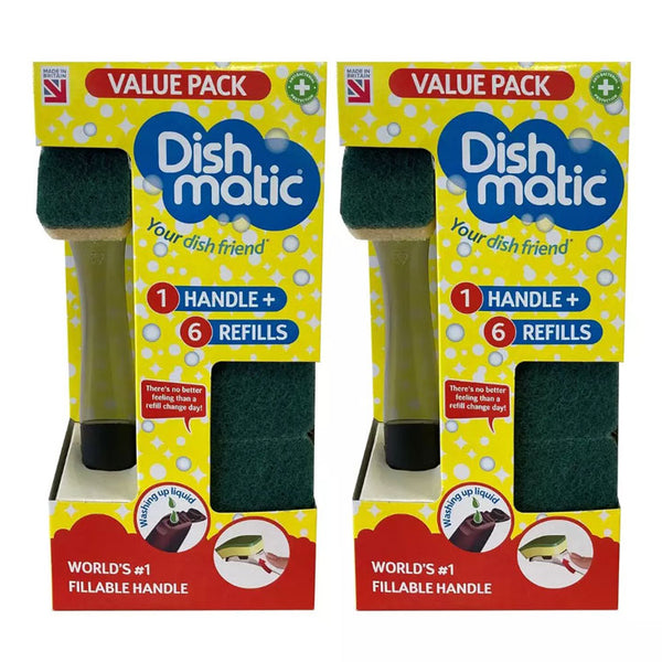 Dishmatic Washing Up Sponge Liquid Dispenser Handle & 6 Refills Value Pack Kit