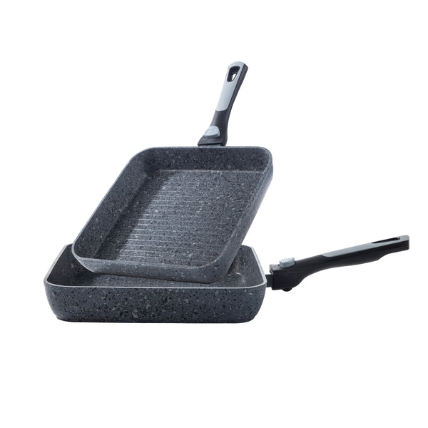 26cm Non-Stick Grill Pan | Removable Handle, Induction Safe, Granite Coated (Set of 2) – Houszy