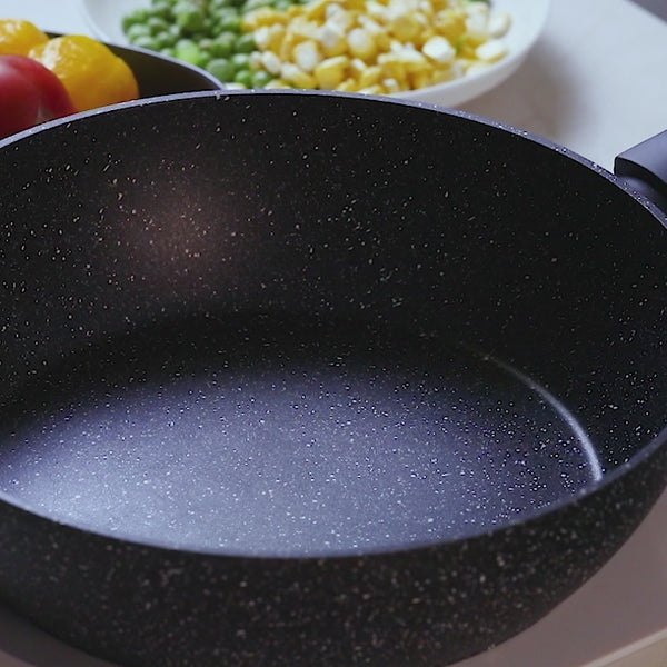 28cm Deep Frying Pan with Lid | Non-Stick, Granite Coating, Sturdy Build – Houszy