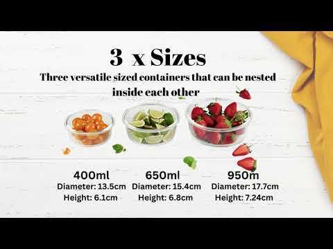 Round Glass Containers With Snap Lock Lids (Stackable) - Set Of 3 - Houszy®
