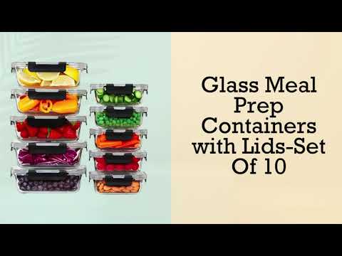 Glass Meal Prep Containers With Snap Lock Lids - Set Of 10 (Black) - Houszy
