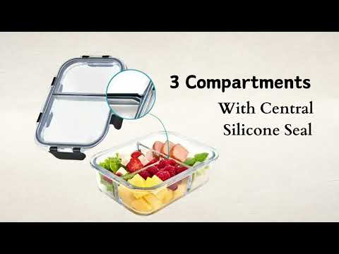 3-Compartment Glass Meal Prep Containers With Snap Lock Lids–Set Of 3