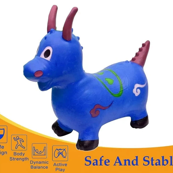 Kids Blue Dinosaur Animal Inflatable Space Hopper Ride On Jumping Bouncy Toys