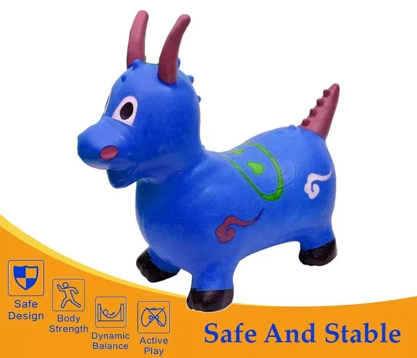 Kids Blue Dinosaur Animal Inflatable Space Hopper Ride On Jumping Boun Houszy