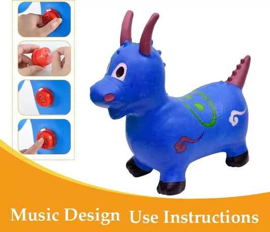 Kids Blue Dinosaur Animal Inflatable Space Hopper Ride On Jumping Bouncy Toys