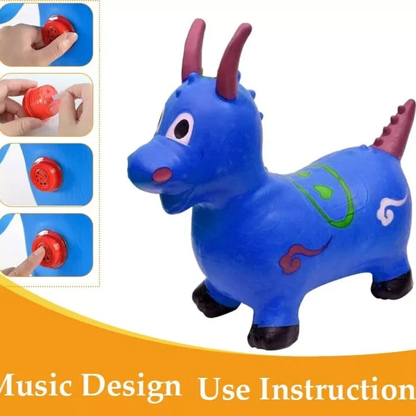 Kids Blue Dinosaur Animal Inflatable Space Hopper Ride On Jumping Bouncy Toys