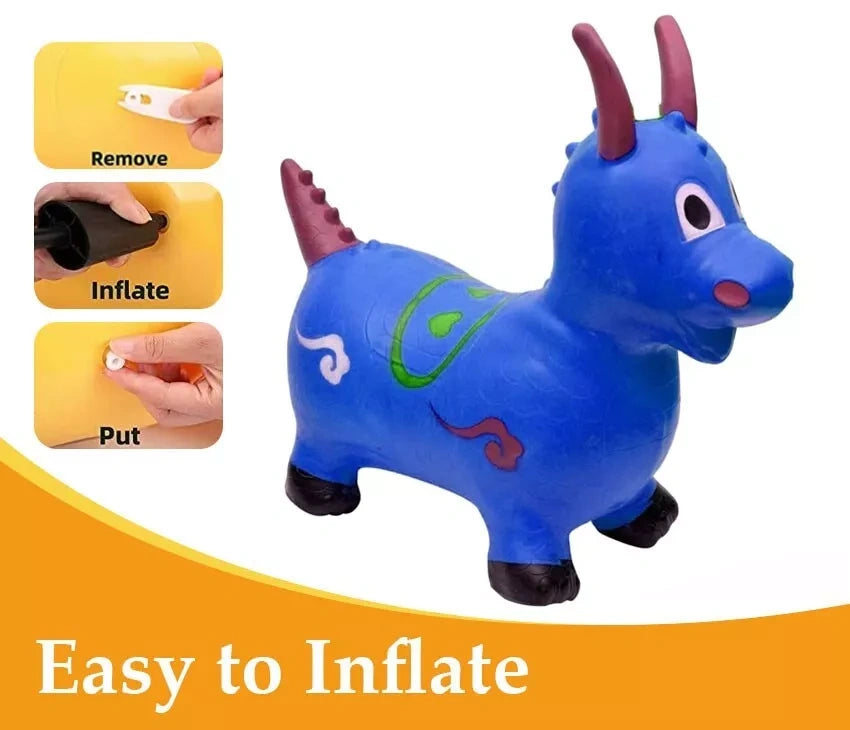 Kids Blue Dinosaur Animal Inflatable Space Hopper Ride On Jumping Bouncy Toys