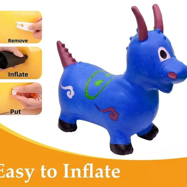 Kids Blue Dinosaur Animal Inflatable Space Hopper Ride On Jumping Bouncy Toys