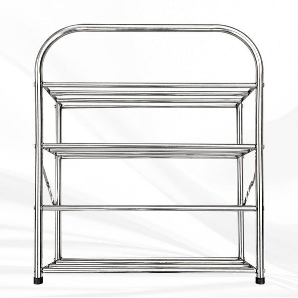 Stainless Steel Shoe Rack- 4-Tier, Ideal for Living Room or Hallway (Silver)-Houszy®
