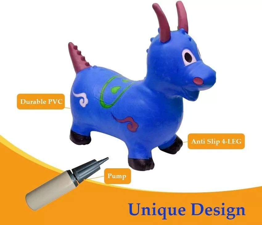 Kids Blue Dinosaur Animal Inflatable Space Hopper Ride On Jumping Bouncy Toys