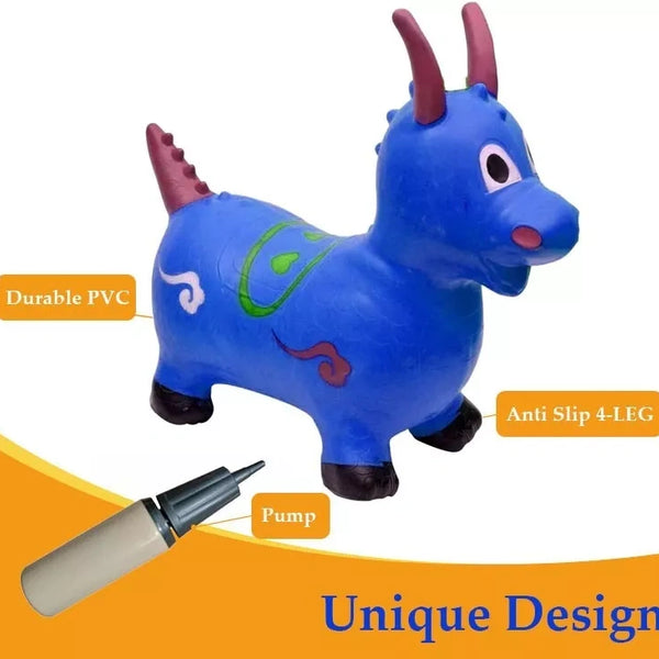 Kids Blue Dinosaur Animal Inflatable Space Hopper Ride On Jumping Bouncy Toys