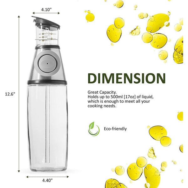 Glass Oil Dispenser Bottles with Dip-Free Spouts & Easy-Press Measuring Cap-(500ml)