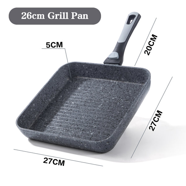 26cm Non-Stick Grill Pan | Removable Handle, Induction Safe, Granite Coated (Set of 2) – Houszy