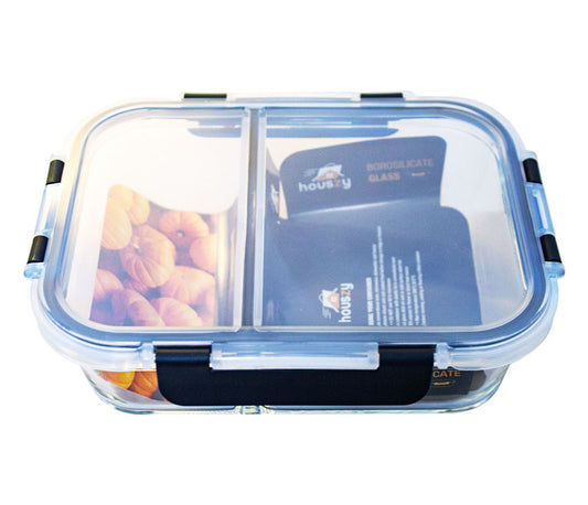 Houszy Glass Meal Prep Container 2-Compartment-980 ml With Airtight Lid