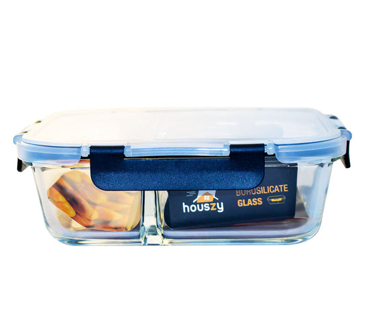 Houszy Glass Meal Prep Container 2-Compartment-980 ml With Airtight Lid