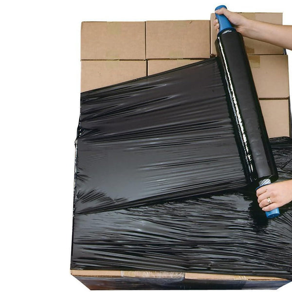 Black Pallet Stretch Wrap | Standard Core, 20mu Thick, Industrial Strength | Plastic Wrap | Packaging for Removals, Industrial & Warehouse Use-1 Roll x 300mm